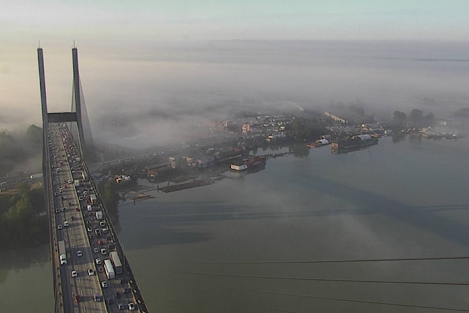DriveBC is warning of major delays after a crash and a stall on the Alex Fraser Bridge Wednesday morning (Sept. 4, 2024). (DriveBC/X)