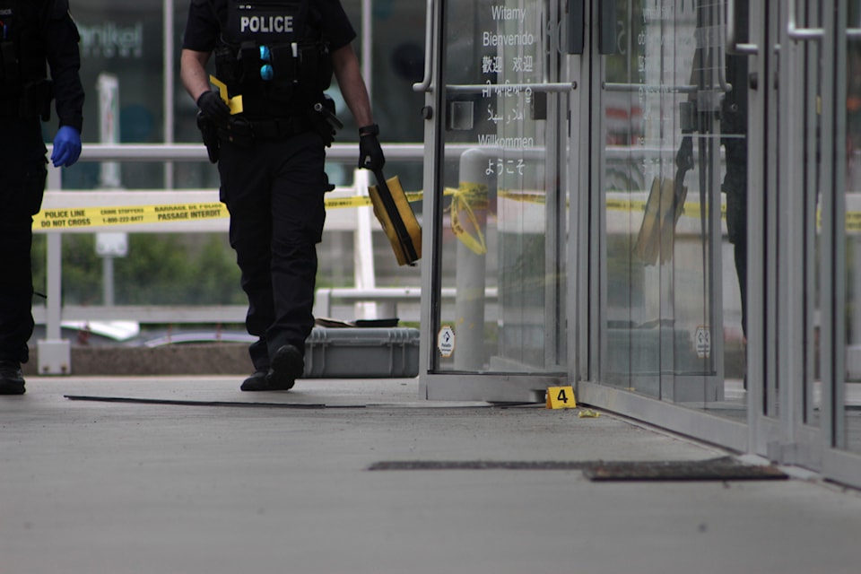 North Vancouver Lonsdale MLA Bowinn Ma's constituency office is behind police tape Friday, June 27, 2025 after an "explosive device" went off near the front door of the office. North Vancouver RCMP is investigating. 