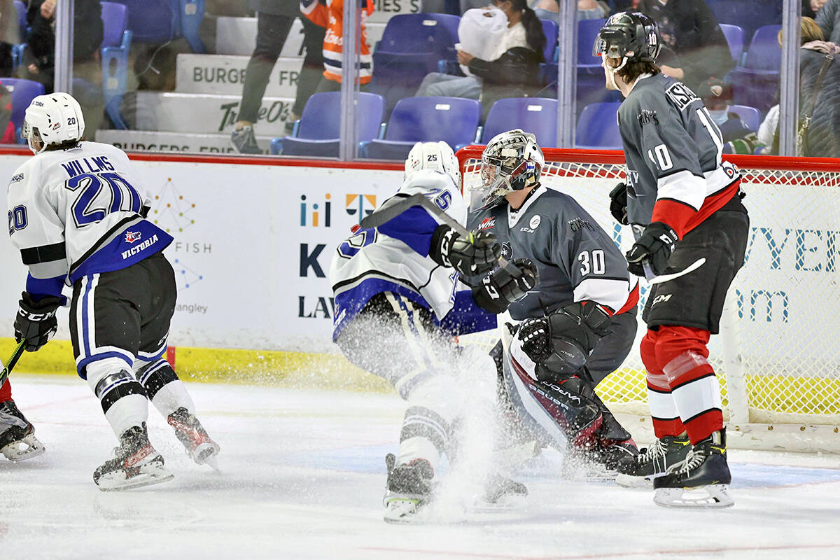 G-Men kicked off their weekend with a 4-0 shutout victory on Friday, Feb. 25 at Langley Events Centre over the Victoria Royals on the strength of two goals from Zack Ostapchuk and Jesper Vikman. (Rob Wilton, Vancouver Giants/Special to Langley Advance Times)