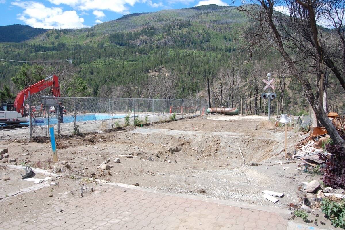 The site of the Lytton Museum  at right beside the pool  has been cleared. The museum and almost all its contents were lost in the fire. (Photo credit: Barbara Roden)