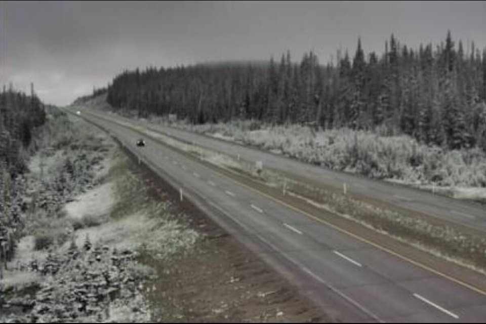 The Pennask Summit on the Okanagan Connector experienced snow on Sunday morning (June 18) following a special weather statement from Environment Canada. (DriveBC)