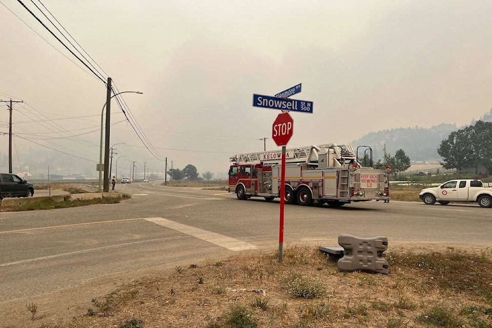 Kelowna Fire Department has called in mutual aid from seven surrounding departments to help battle a wildfire in the Clifton/McKinley area. (Jaqueline Gelineau/Capital News)