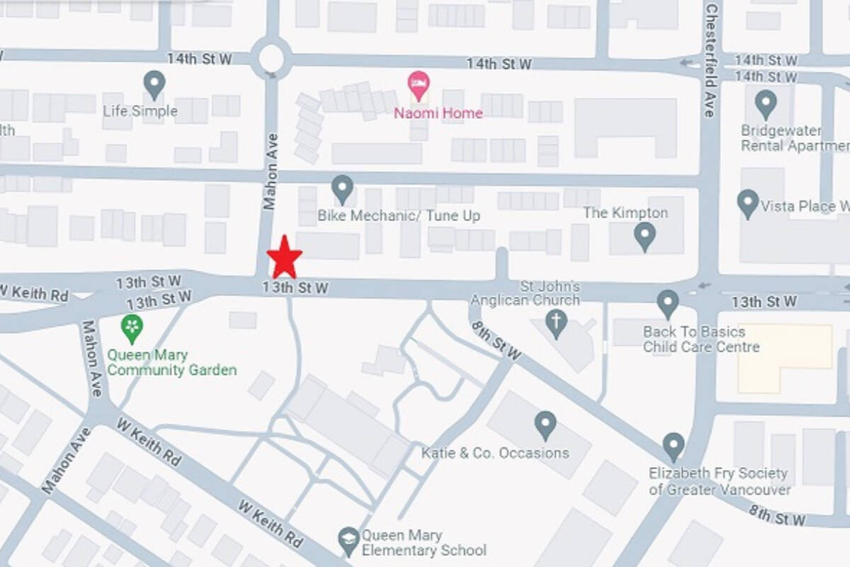 North Vancouver RCMP are looking for witnesses after a boy was allegedly offered candy by a stranger in a truck on Dec. 4, 2023. The red star shows where the incident was reported to have happened. (North Vancouver RCMP)