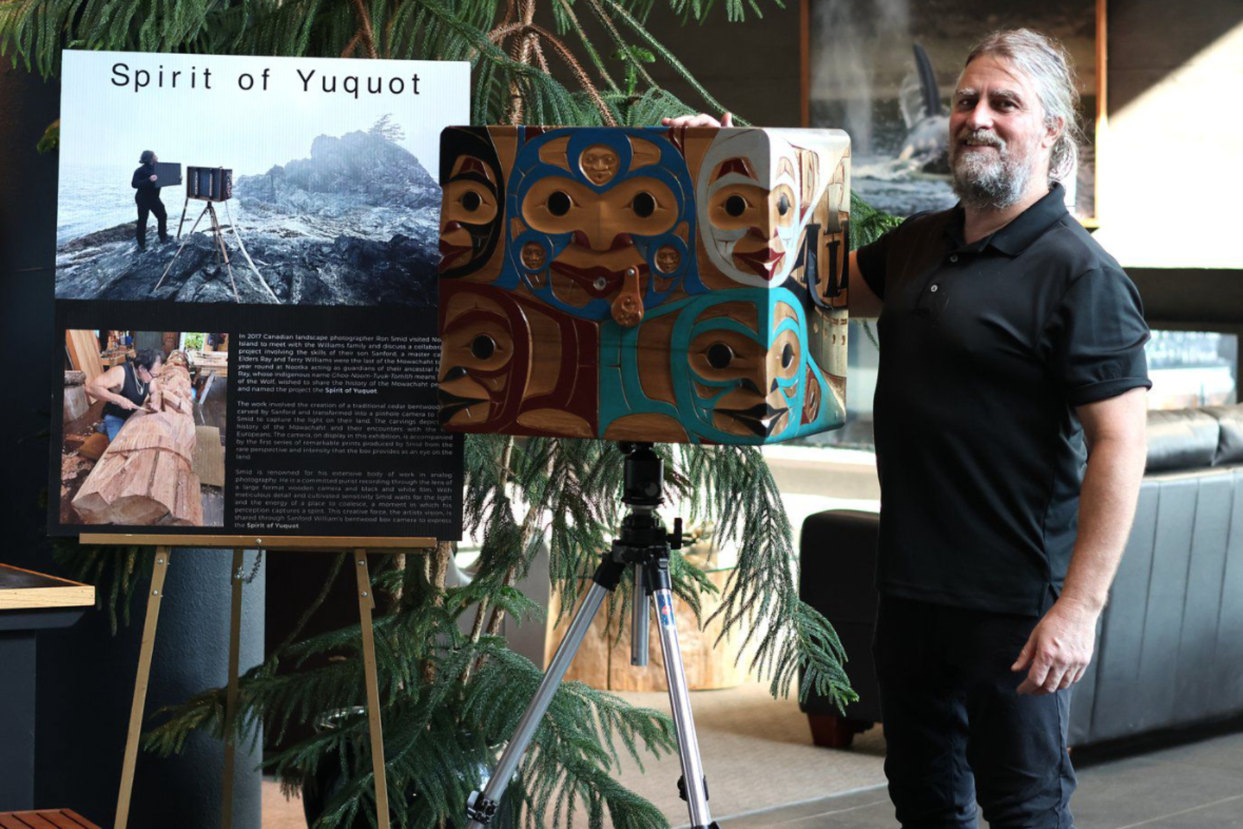 Spirit of Yuquot expressed through bentwood box pinhole camera carving and film