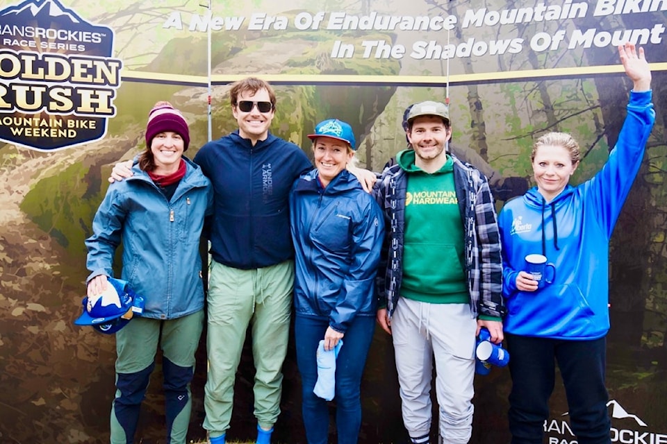 Sean Murray (second from left) and Kylee Ohler (middle) won the 2024 TransRockies Golden Rush 8-hour odyssey in Golden last month. 