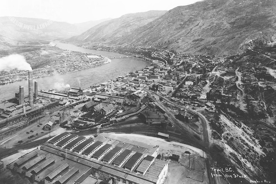 View of the City of Trail from the smelter’s zinc stack, circa 1925.