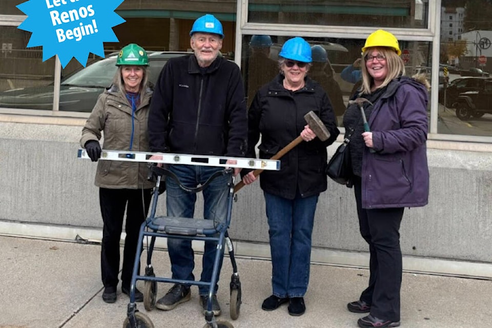 Lower Columbia Community Health Centre Network Society Board members Linda Sawchenko, Win Mott, Catherine Ellison, and Project Manager Jen Schmidt celebrate securing the new downtown Trail location with a symbolic start to renovations.