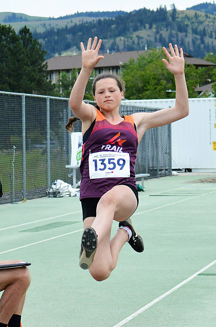 Trail athlete Jessica Boily jumps to a personal best in the U16 long jump.