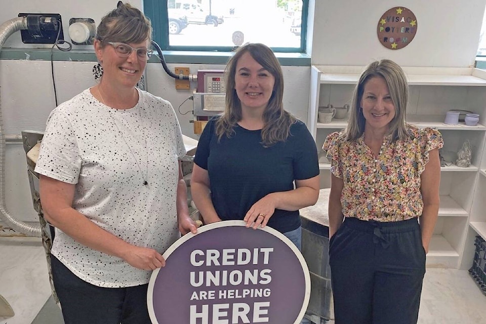 Sarah Barr and Sharon Roberts, from the VISAC Gallery with Shelly Martin, KSCU Marketing Department. Photo: Submitted