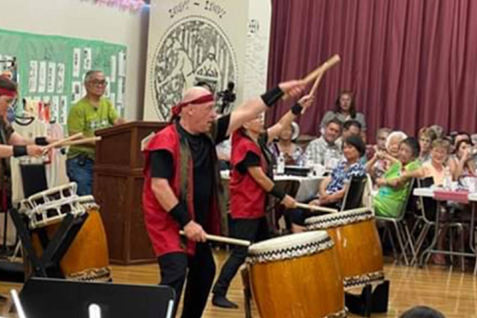 Local group Yamabiko Taiko of Kelowna performed at the 80th anniversary event, and has been coming to Greenwood since 2018. Photo: Kayna Murakami Prisnie