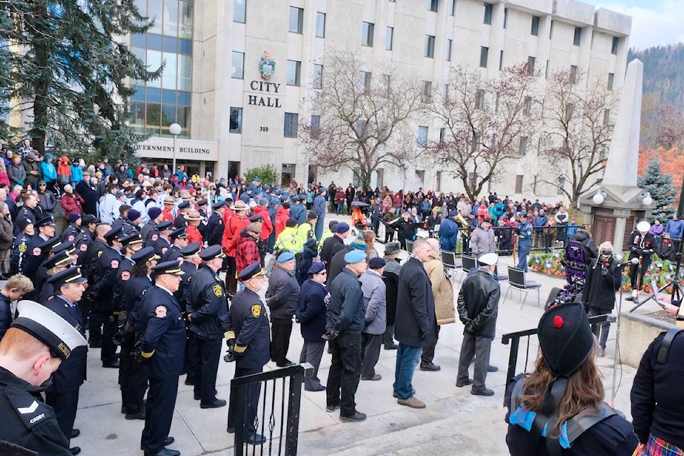 This is only a portion of the crowd at the Remembrance Day ceremony on Nov. 11 in Nelson. There were also many more people behind and on both sides of the photographer. Photo: Bill Metcalfe