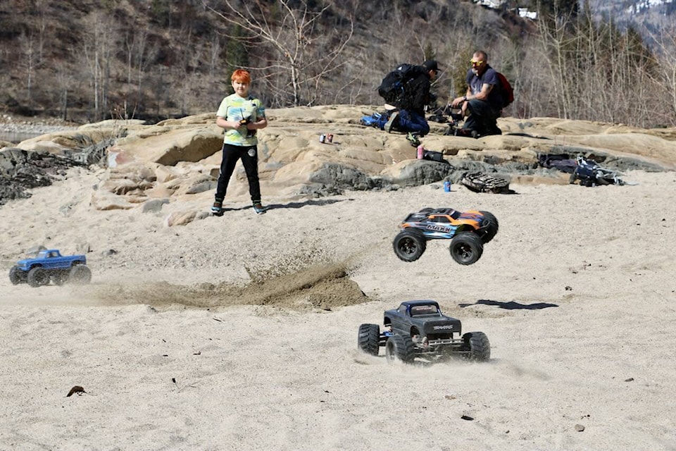 Kootenay RC Life members took advantage of the sunny sky in Trail on Sunday to rev the engines of their monster trucks and muscle cars at Gyro Park. Photo: Jim Bailey The RC Car Club invites enthusiasts young and young at heart to join.