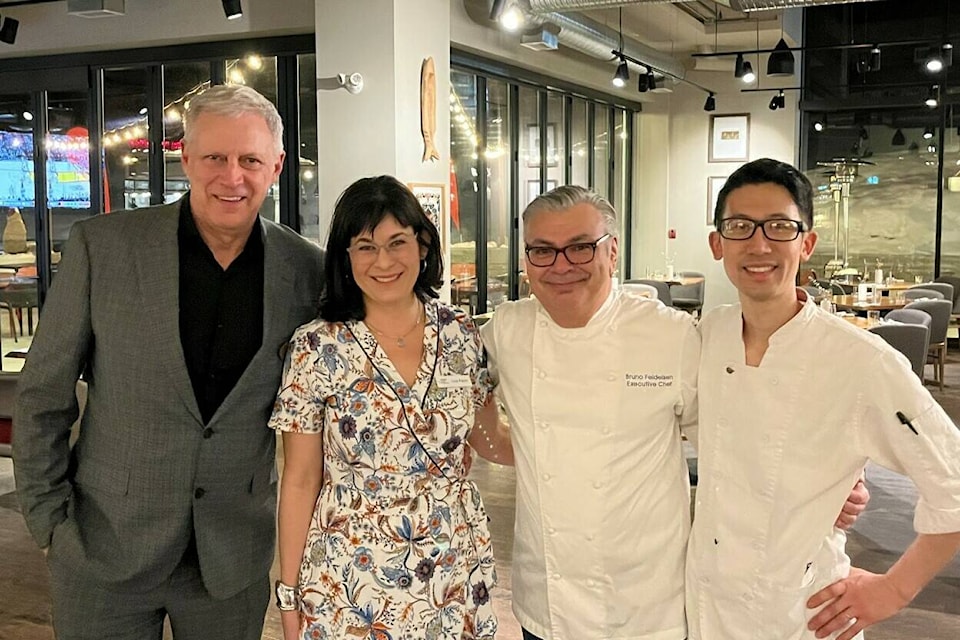 “Perfectly Paired” featured food and wine pairings, live music, and a silent auction. L-R: David Curell, general manager, The Josie Hotel; Lisa Pasin, executive director KBRH Health Foundation; Chef Bruno Feldeisen; and Takashi Harada, executive chef. Photo: Submitted