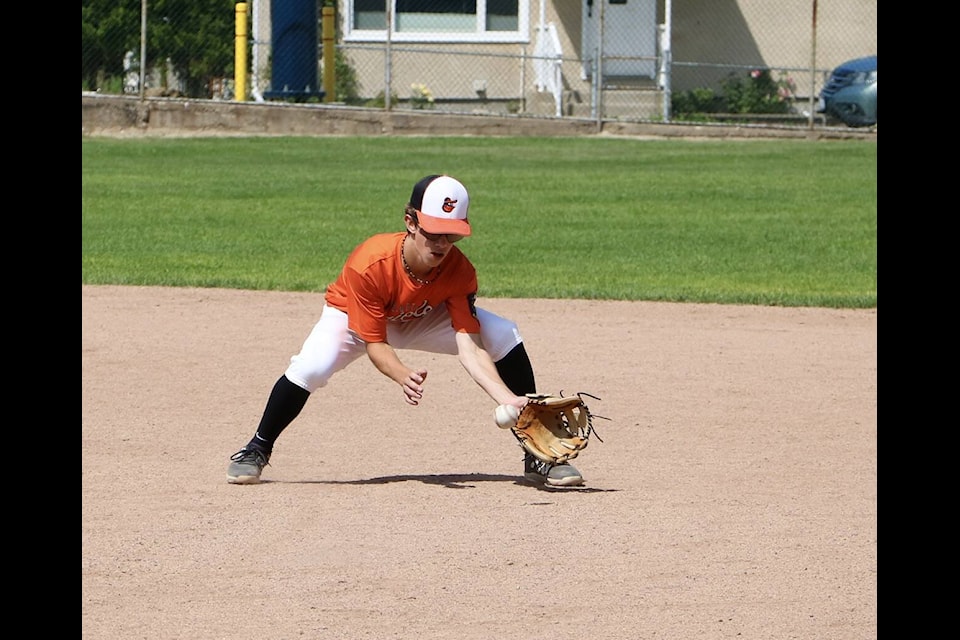 The Trail 15U Orioles second baseman makes a good catch when they needed it, as the team won three of four in two doubleheaders against Medical Lake and Mt. Spokane at Butler Park on the weekend. They will play their last doubleheader of the regular season at home on Thursday. Photos: Jim Bailey