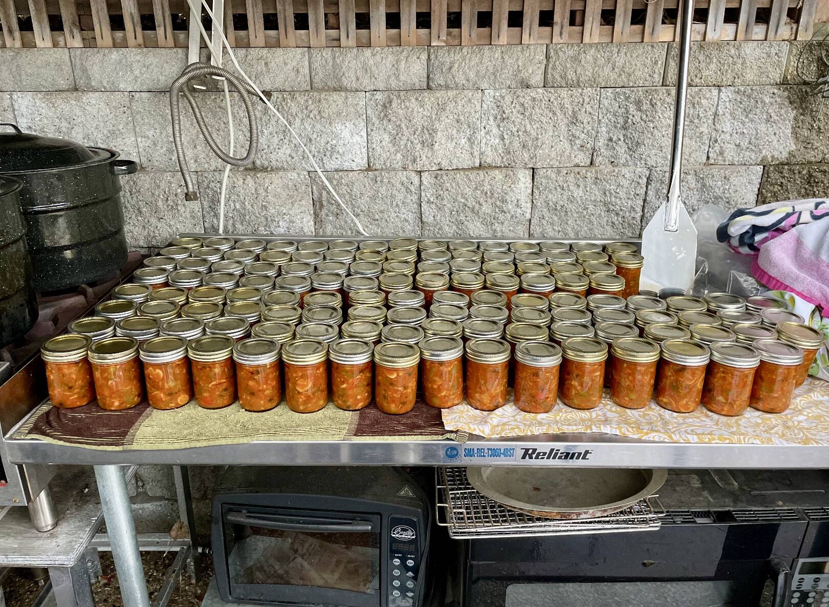 Lana Rodlie and her daughters Tina Kenyon, Jamie Santano and Olea Taboulchanas get together each summer to make and share the load. Photo: SubmittedJars of antipasto to enjoy and maybe gift (hint) following a day of prepping, cooking and canning in the Rodlie house. Photo: Submitted