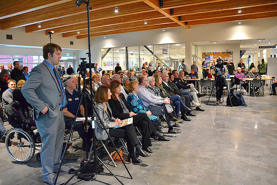 Dignitaries, faculty, staff and students gathered for the official opening of North Island College’s Campbell River campus upgrade. Photo by Alistair Taylor – Campbell River Mirror