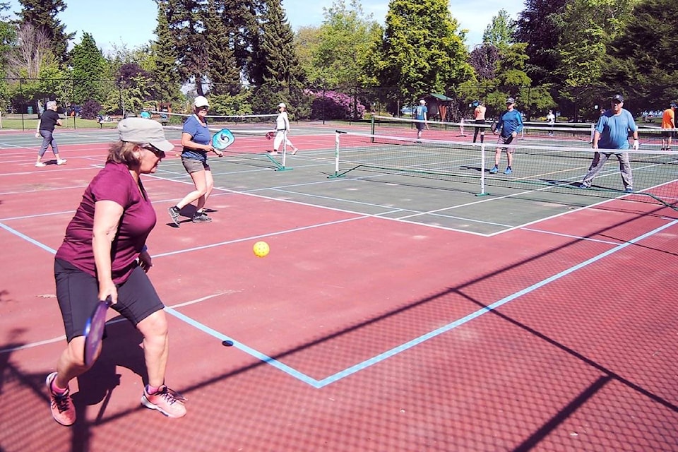 Pickleball is back at Parksville Community Park tennis courts. (Michael Briones photo)