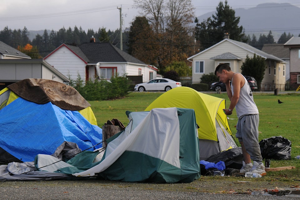 Port Alberni RCMP have told protesters at a tent city in front of the Port Alberni Shelter (Our Home on Eighth) to take down their tents and leave the area. (SUSAN QUINN/ Alberni Valley News)