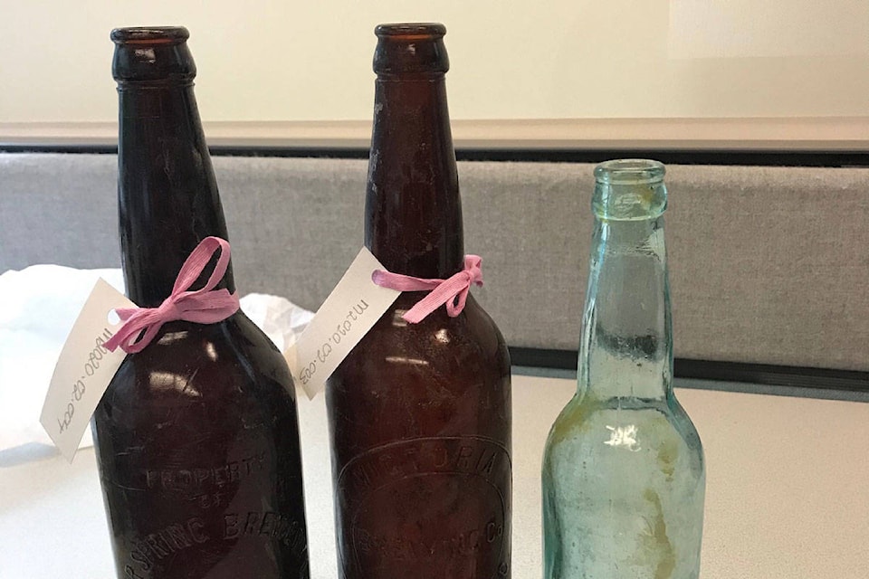 A collection of glass bottles dating back to the early 1900s were unearthed during a construction project at the Royal Roads University in Colwood. (Photos courtesy Cindy MacDougall)