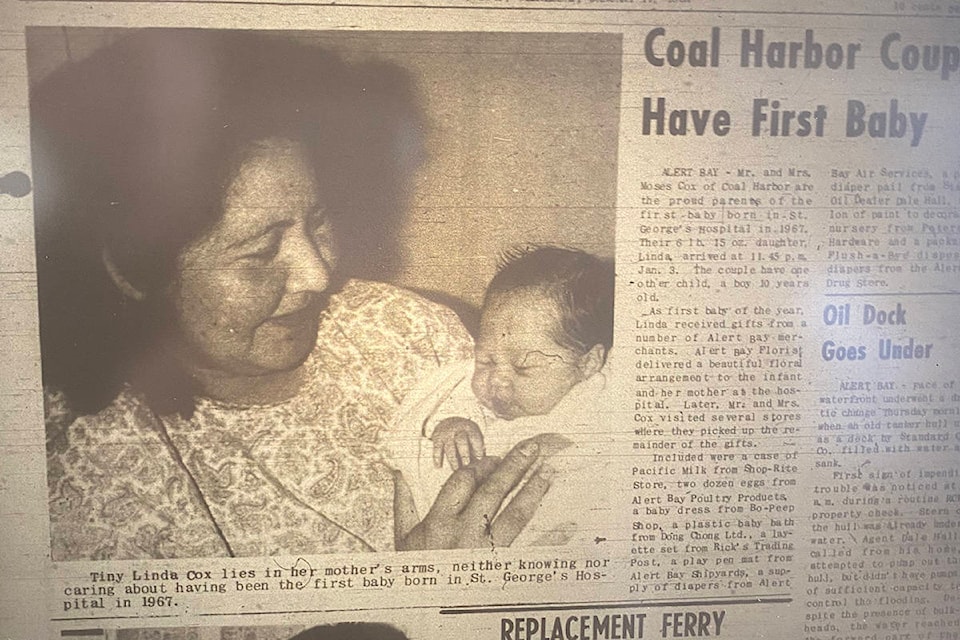 The first baby born at Alert Bay’s St. George’s Hospital in 1967 graced the cover of the Gazette. We snapped this photo from our microfiche machine.