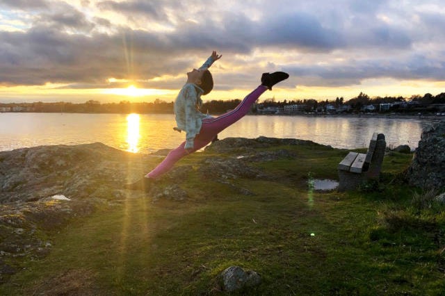 Madeleine practises socially distant gymnastics on Cattle Point. (Gabriele Howard photo)