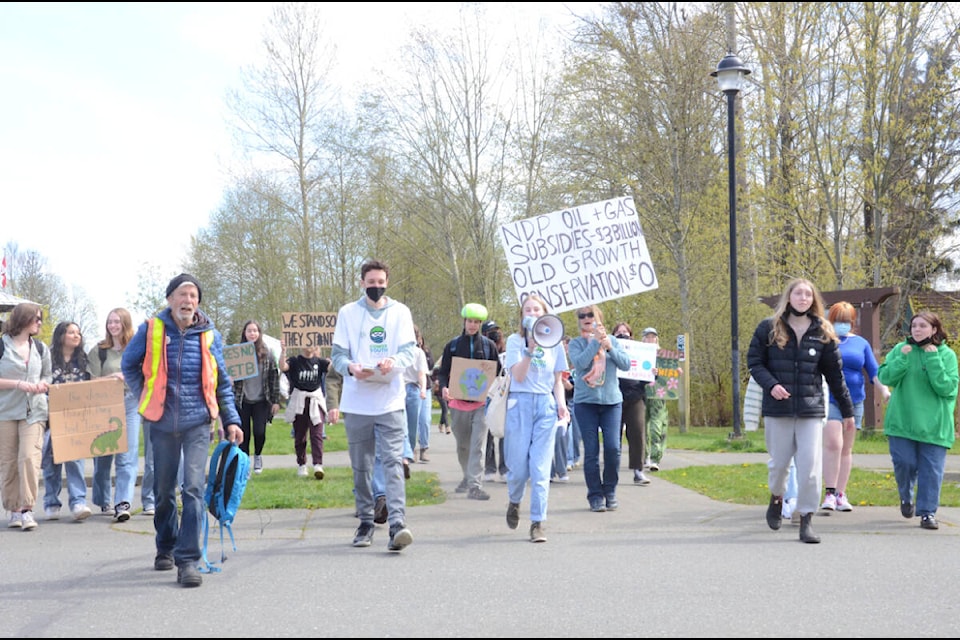 Youth led a climate march from Simms Park through downtown Courtenay on Friday. Photo by Mike Chouinard