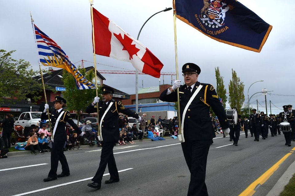 The Royal Canadian Navy participates in the 122nd Thrifty Foods Victoria Day Parade. (Kiernan Green/News Staff)