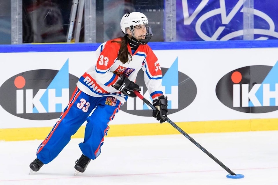 Arran Arthur of the Comox Valley played with the Czech Republic at the 2022 World Ringette Championships. Photo courtesy Ringette Canada