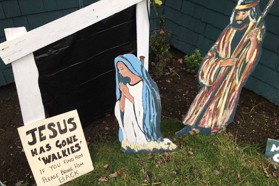 Paul Redchurch hopes someone will return the baby Jesus figure swiped from his Oak Bay nativity scene days after Christmas. (Photo by Paul Redchurch)