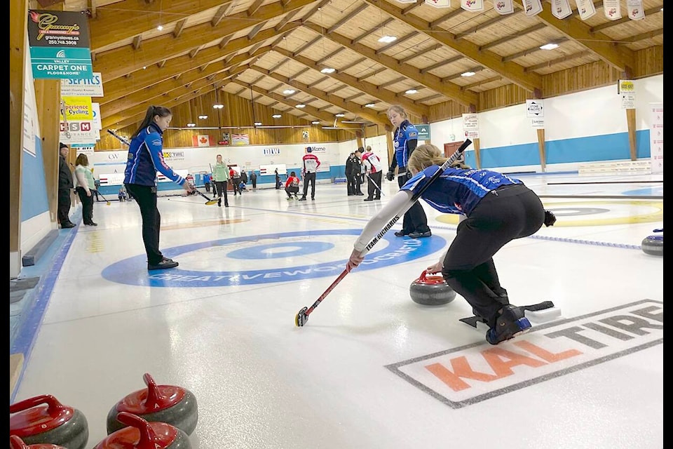 The event’s lone Cowichan player, Carley Hardie played second on Skip Keelie Duncan’s team at the B.C. U21 curling championships at North Cowichan’s Glen Harper Curling Centre last week. (Sarah Simpson/Citizen)