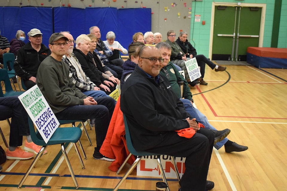 Longtime Port McNeill doctor Prean Armogam was sitting front row at the rally, showing his support for all of his patients. (Tyson Whitney - North Island Gazette)