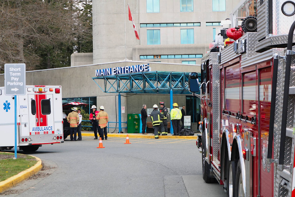 A large response with fire crews from five municipalities attended a fire at Victoria General Hospital on April 4. (Bailey Moreton/News Staff)