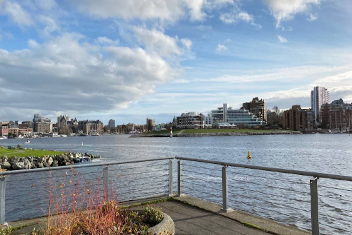 The right side of this photo shows how a proposed developments tower would fit into Victorias harbour skyline. (Courtesy of Mike Geric Construction)