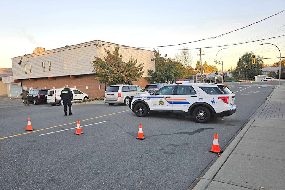 Fraser Highway is closed in both directions as police deal with an incident. (Dan Ferguson/Langley Advance Times)
