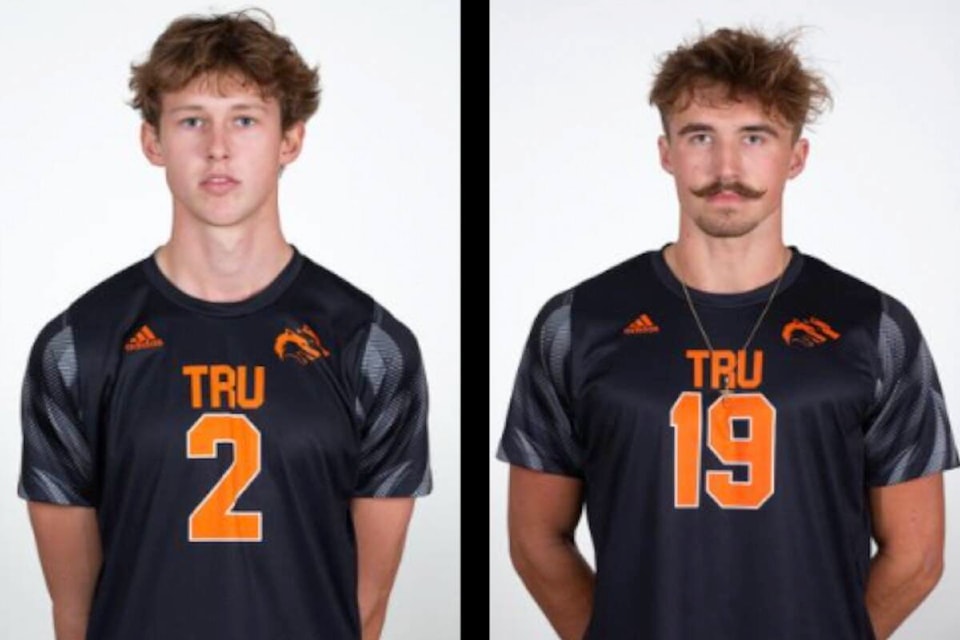 Owen Waterhouse (left) and Riley Brinnen were injured in a car crash in Kamloops on Nov. 29, 2023. (TRU Wolfpack 2023-24 Men’s Volleyball Roster)