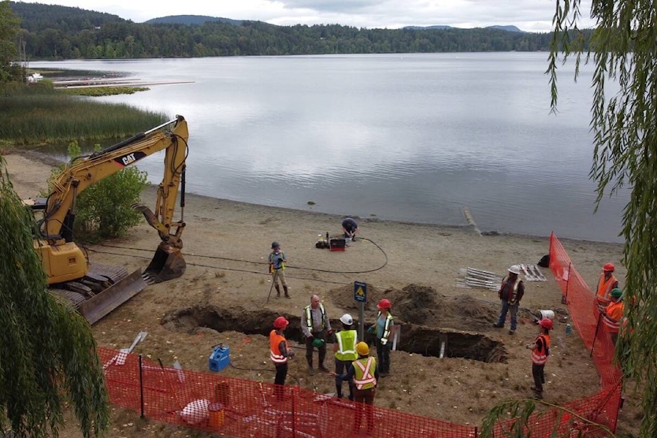 The 2021 trench dug to study the newly uncovered XEOLXELEK-Elk Lake fault. (Photo by Andrew Schaeffer)