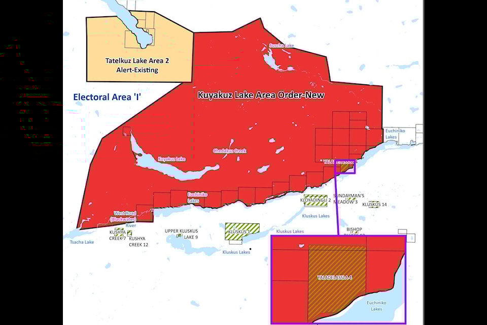 An evacuation order for 30 parcels in the Kuyakuz Lake Area