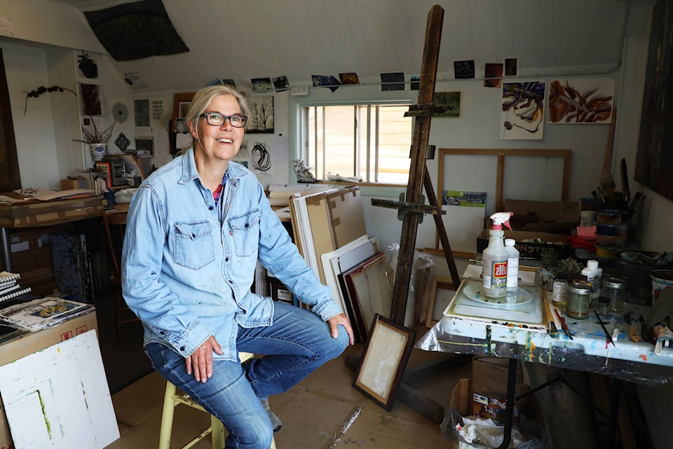 Annerose Georgesen at her studio that is located above the Men’s shed in Vanderhoof. (Aman Parhar/Omineca Express)
