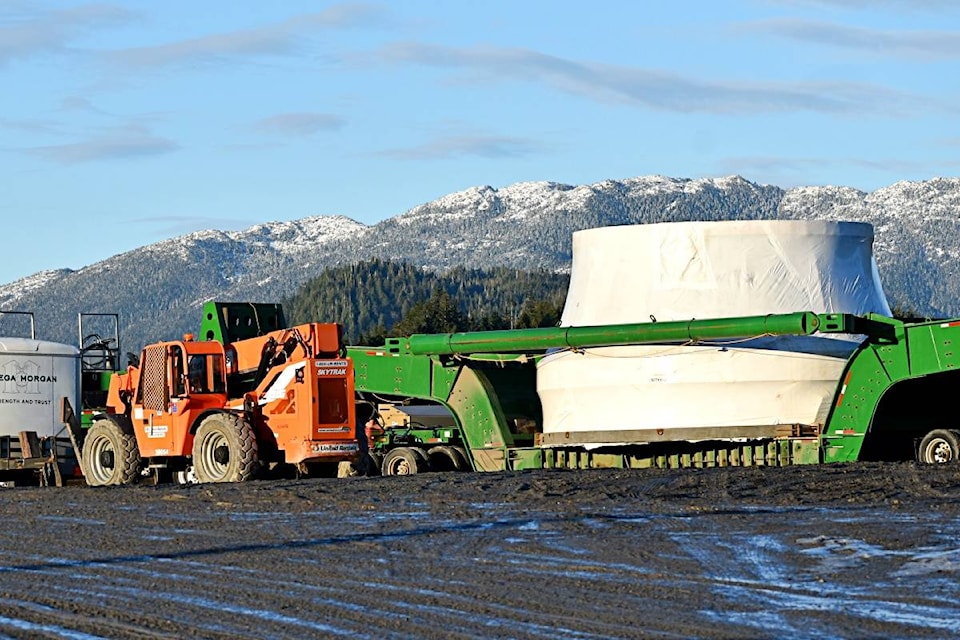 Second of two giant turbines and multi-vehicle convoy hit the road to