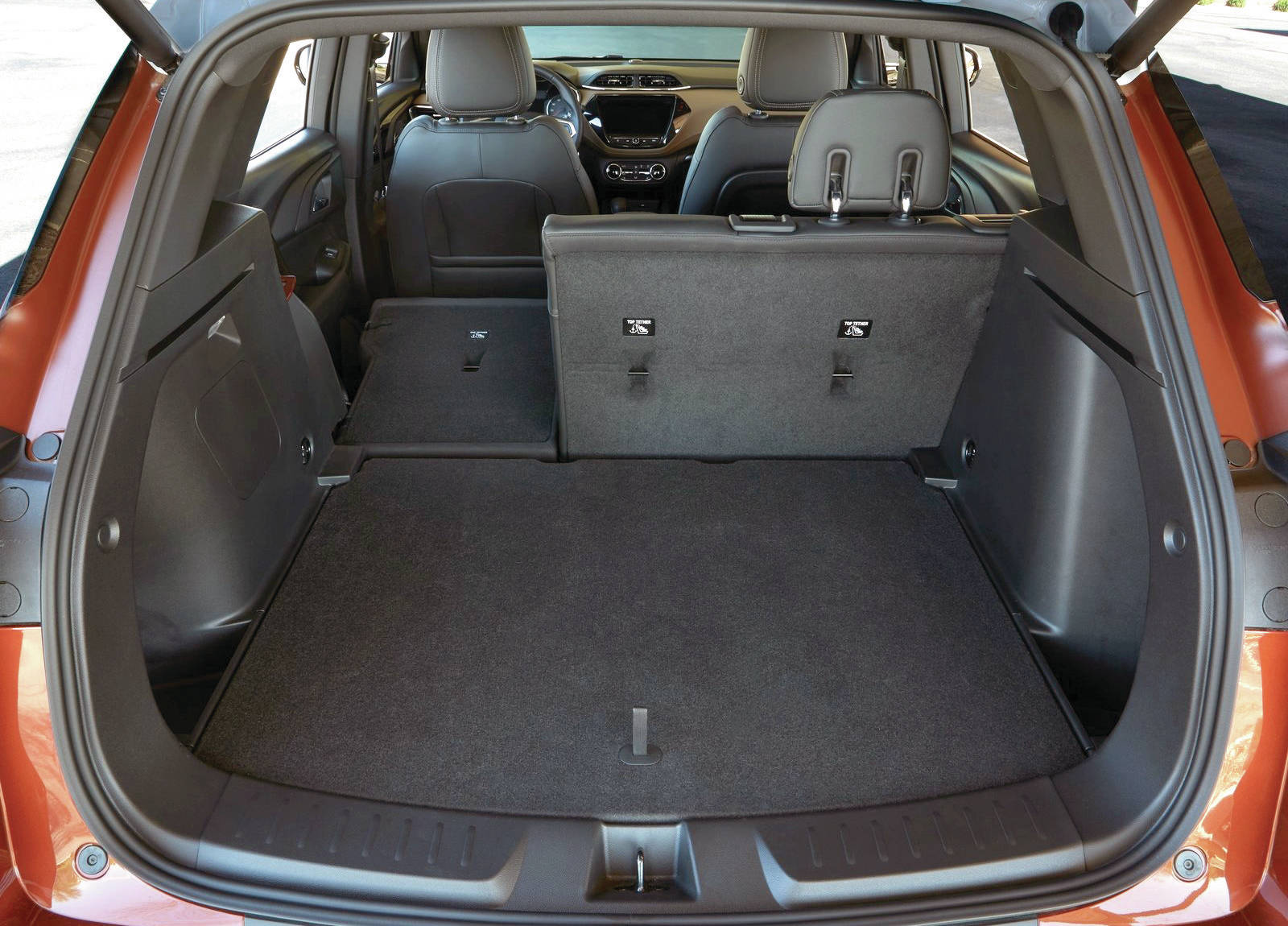 Although the Trailblazer is larger than the Trax, it does have more cargo room due to a taller ceiling. Note that the folding rear seat is not standard for base Trailblazer model. PHOTO: CHEVROLET