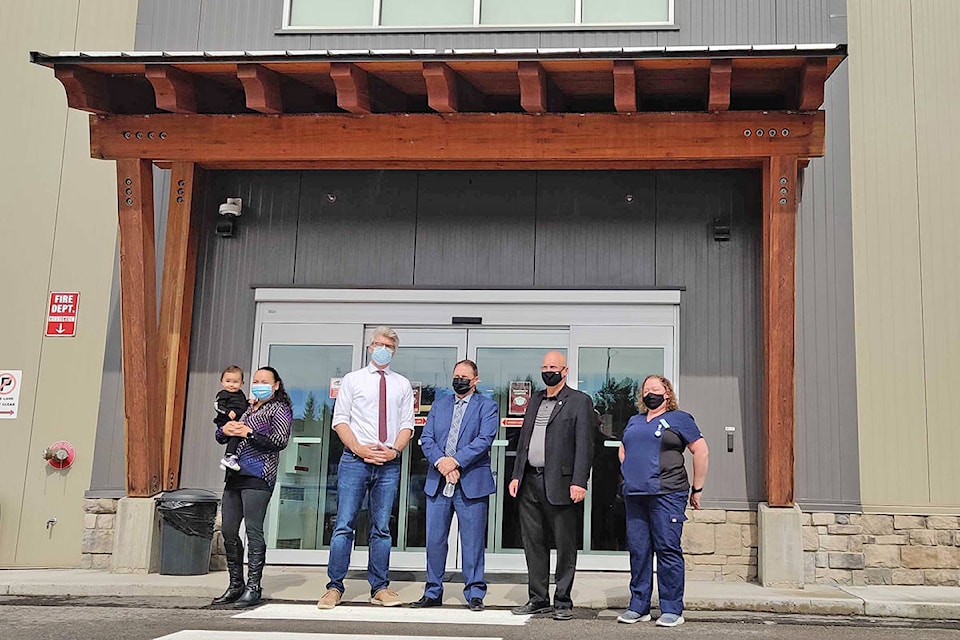 Dignitaries gathered outside the College of New Caledonia’s new campus in Vanderhoof on Thursday, August 26. (Aman Parhar photo)