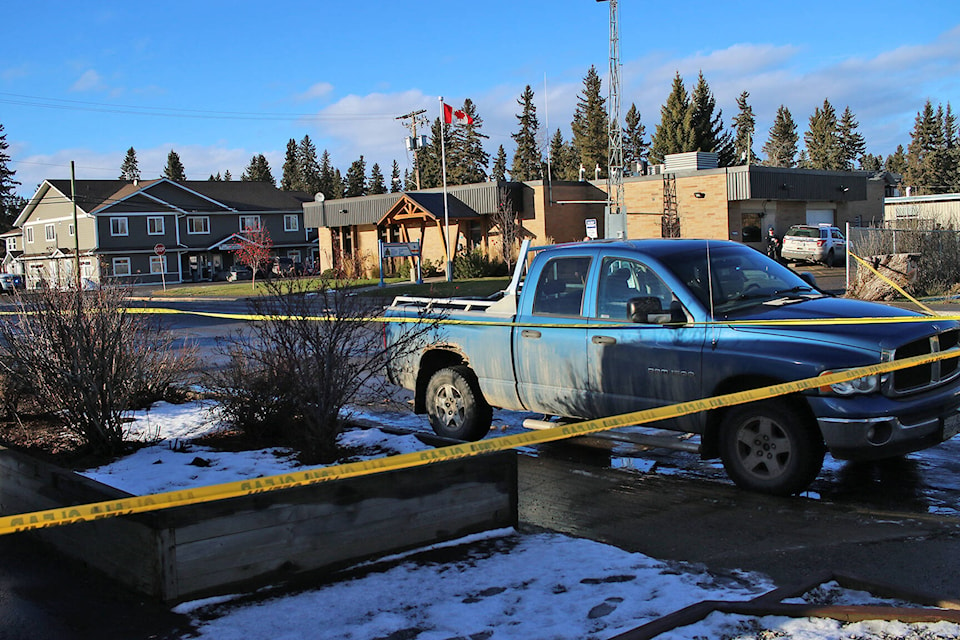 Vanderhoof RCMP detachment seen on Nov. 25, 2021, after a man was seen with a long gun targeting the building. (Aman Parhar/Vanderhoof Omineca Express)