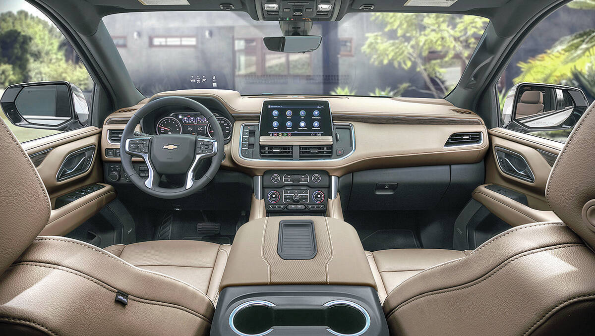 The touch-screen stands off the dash, just above the vents. The 10-speed transmission is controlled by a row of buttons to the left of the screen. PHOTO: GENERAL MOTORS
