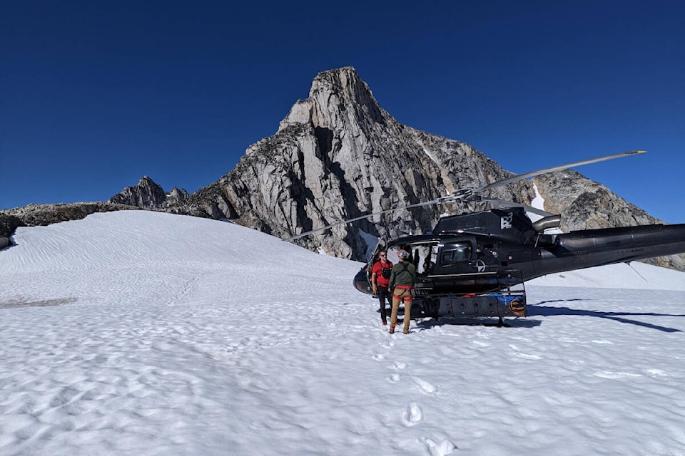 Access helicopters transported Bella Coola Valley Search and Rescue members to a remote area near Mount Waddington to rescue two hikers July 29. (Photo submitted)