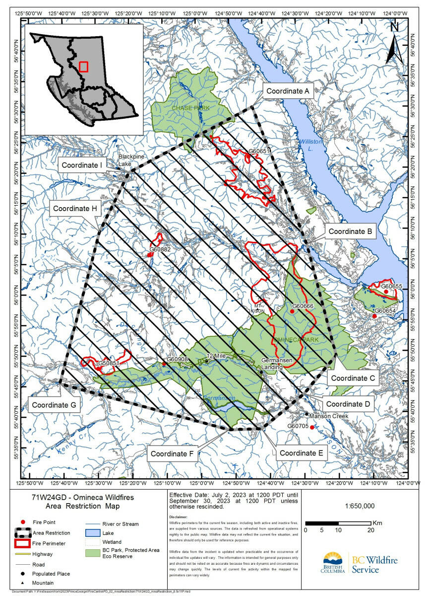 Area restriction orders in effect for Omineca region due to fire