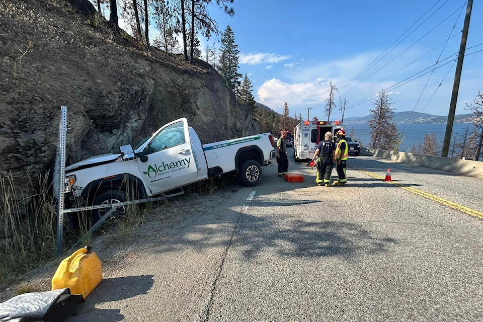 The driver of a truck that crashed into the Westside Road cliff was taken to hospital with non life-threatening injuries.