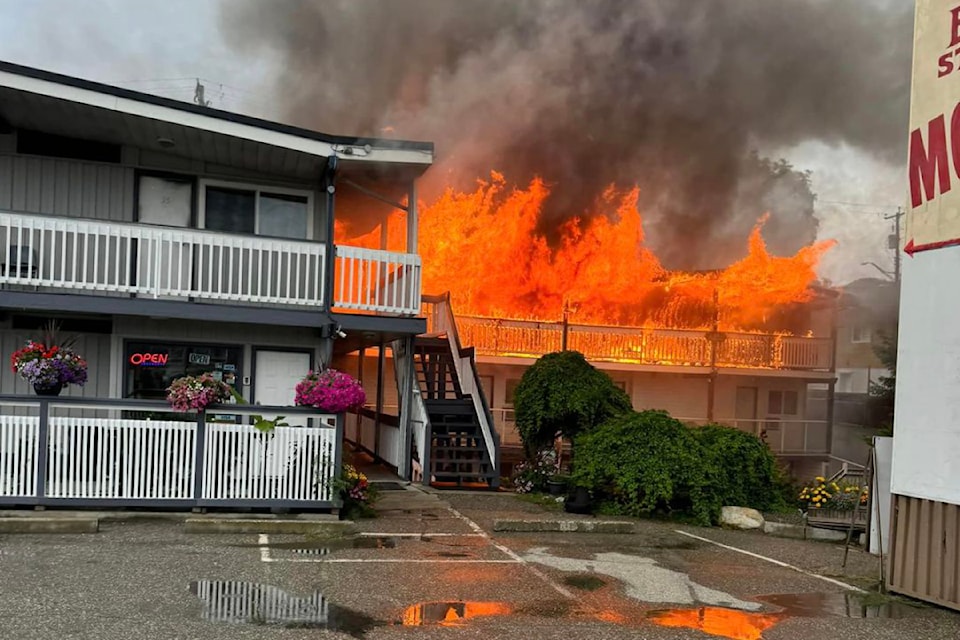 Flames could be seen flaring from the Blue Stream Motel around 5 p.m. Tuesday, Aug. 27, 2024. 