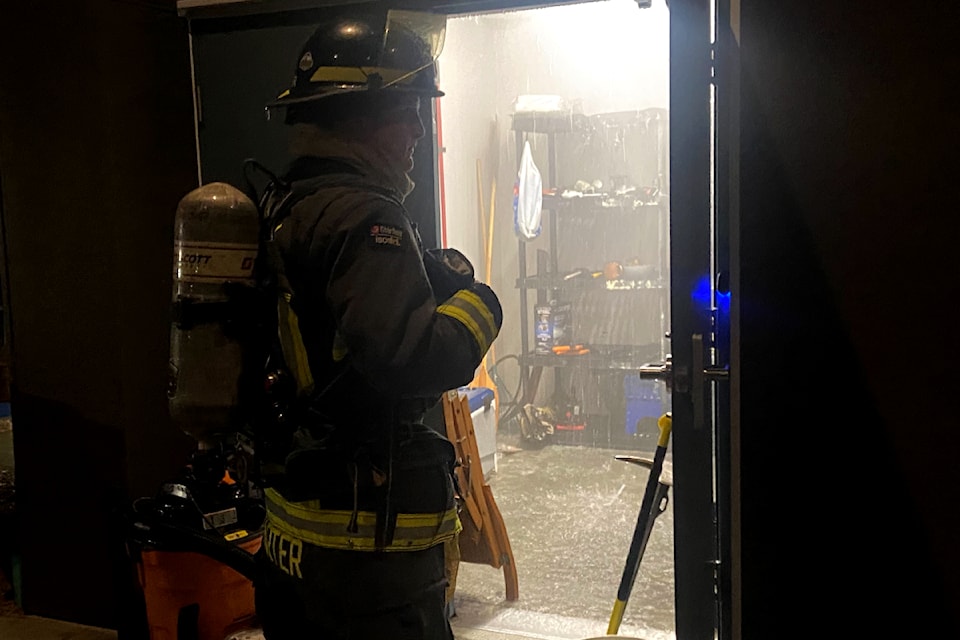 A fiire protection sprinkler does its job dousing a blaze in the new Thunderbird Manor building Dec. 17, but also floods the storage room.