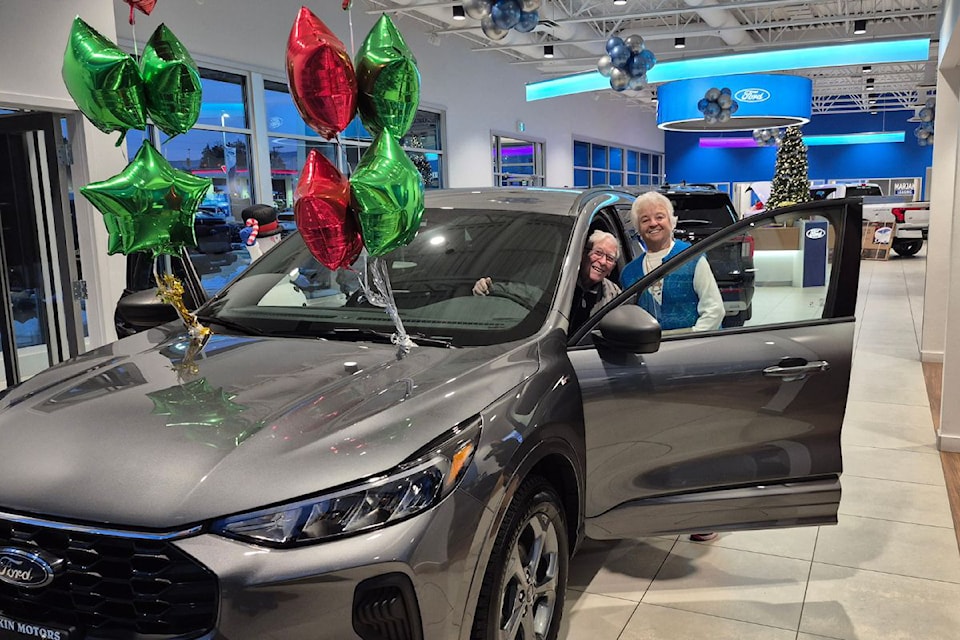 Esquimalt's Don and Elsie Lambton were the grand prize winners of a 2024 Ford Escape Hybrid in the 63rd annual Knights o fColumbus Charity Appeal. The couple picked up their new wheels at Vernon's Ford dealer, Watkin Motors.