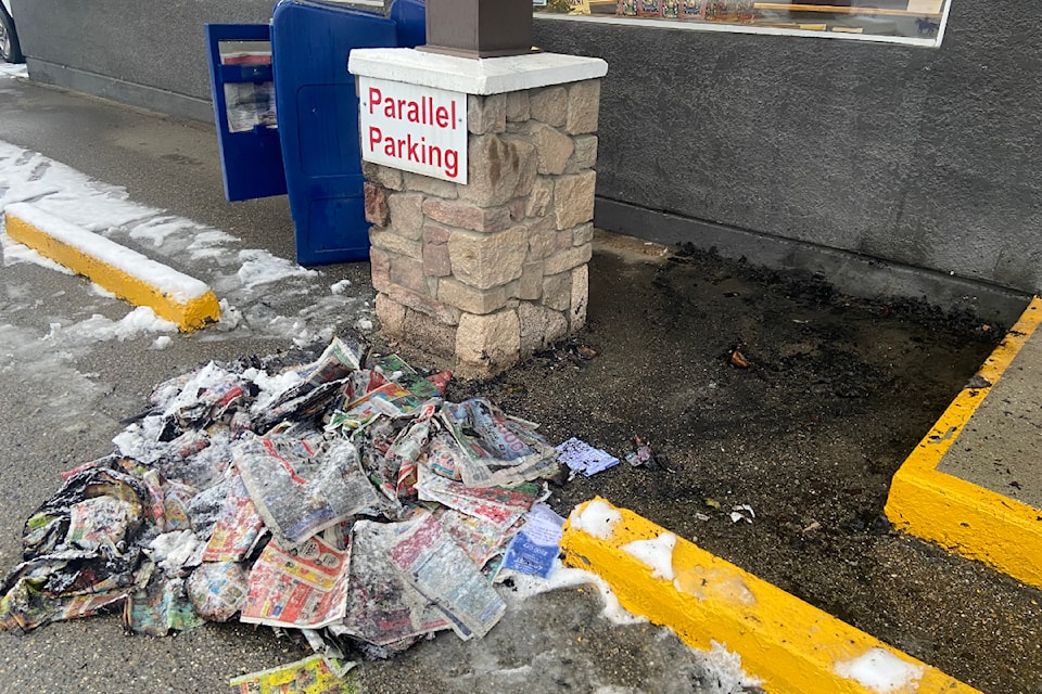A pile of newspapers and some drug paraphernalia was pulled away from The Morning Star office after being lit on fire.